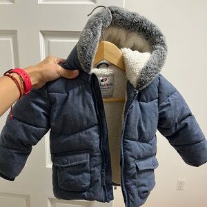Rokka&rolla Infant Boys' Sherpa Lined Mini Fur Trim Hooded Puffer Jacket 12-18 m